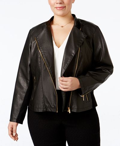 Calvin Klein Plus Size Faux-Leather Moto Jacket - Jackets ...