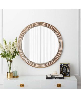 Round Wall Mirror with Distressed Beaded Frame Farmhouse Decorative Mirror