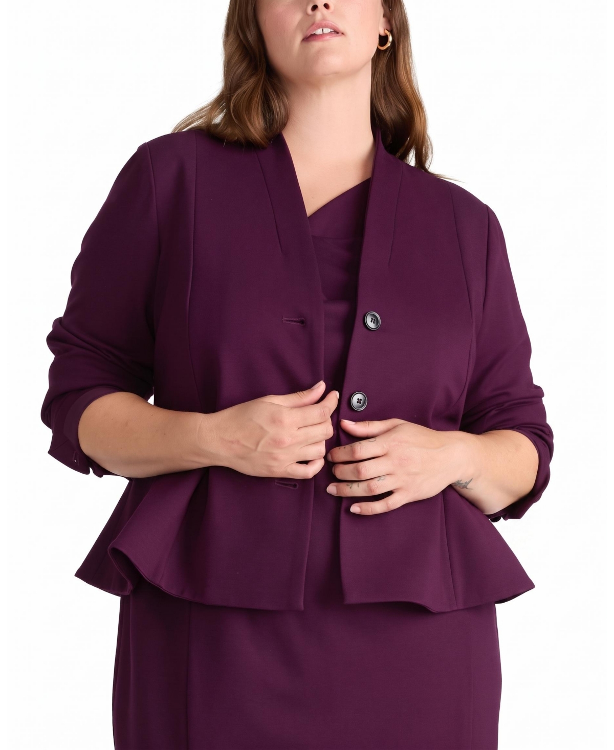 Universal Standard Plus Size Kenton Peplum Ponte Collarless Blazer - Gamay