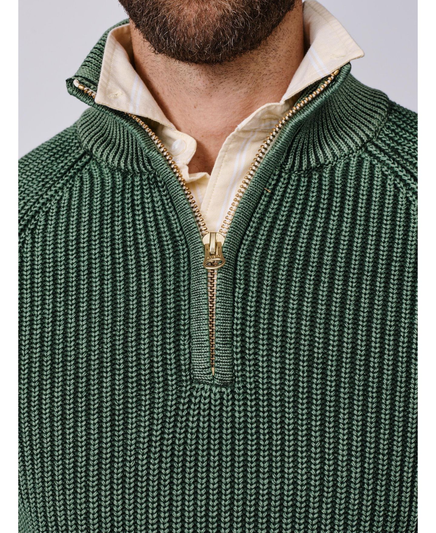 Мужской свитер Aubin Martin Quarter-Zip Ribbed-Knit, цвет: Хаки — фото 4