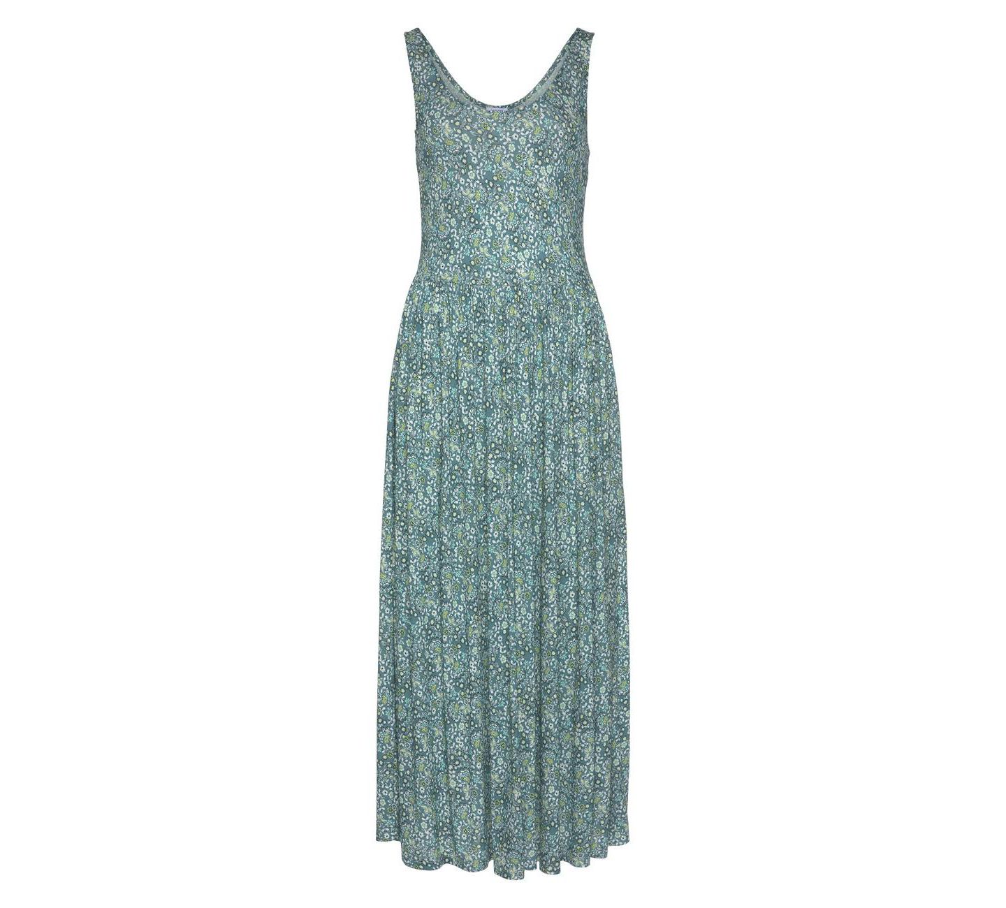 Женское платье Lascana Viscose Printed Scoop Neck A-Line Scoop-Neck Midi, цвет: Мятный с принтом — фото 4