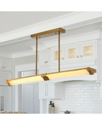 50" Modern Art Glass Linear LED Pendant Light Adjustable Island Chandelier for Dining Room and Kitchen