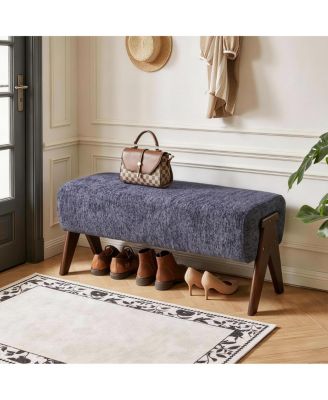 Modern Chenille Upholstered Entryway Bench with Solid Wood Legs
