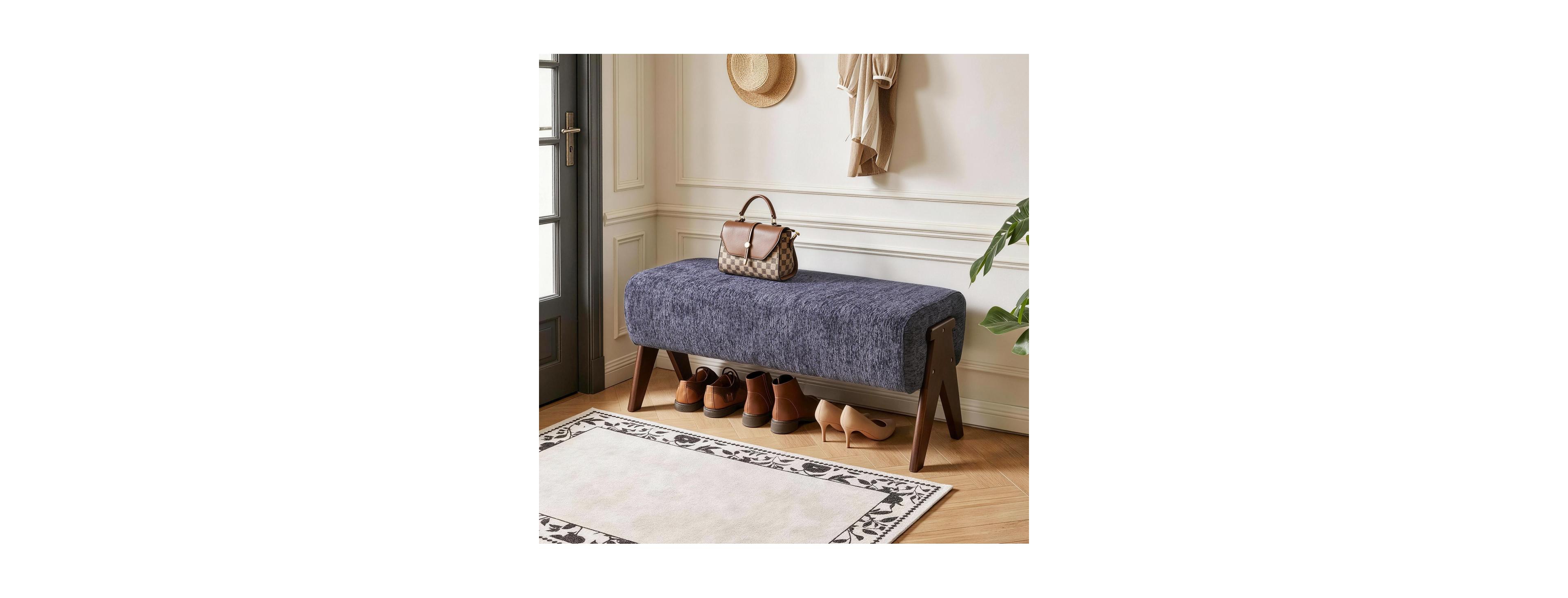 Streamdale Furniture Modern Chenille Upholstered Entryway Bench with Solid Wood Legs