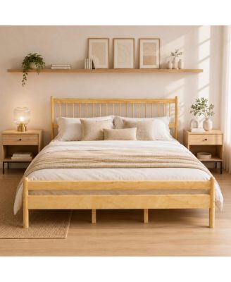 King Size Pine Wood Bed Frame, Vintage Farmhouse Bed with Under Bed Storage and Headboard Footboard, Easy Assembly for Bedroom Apartment