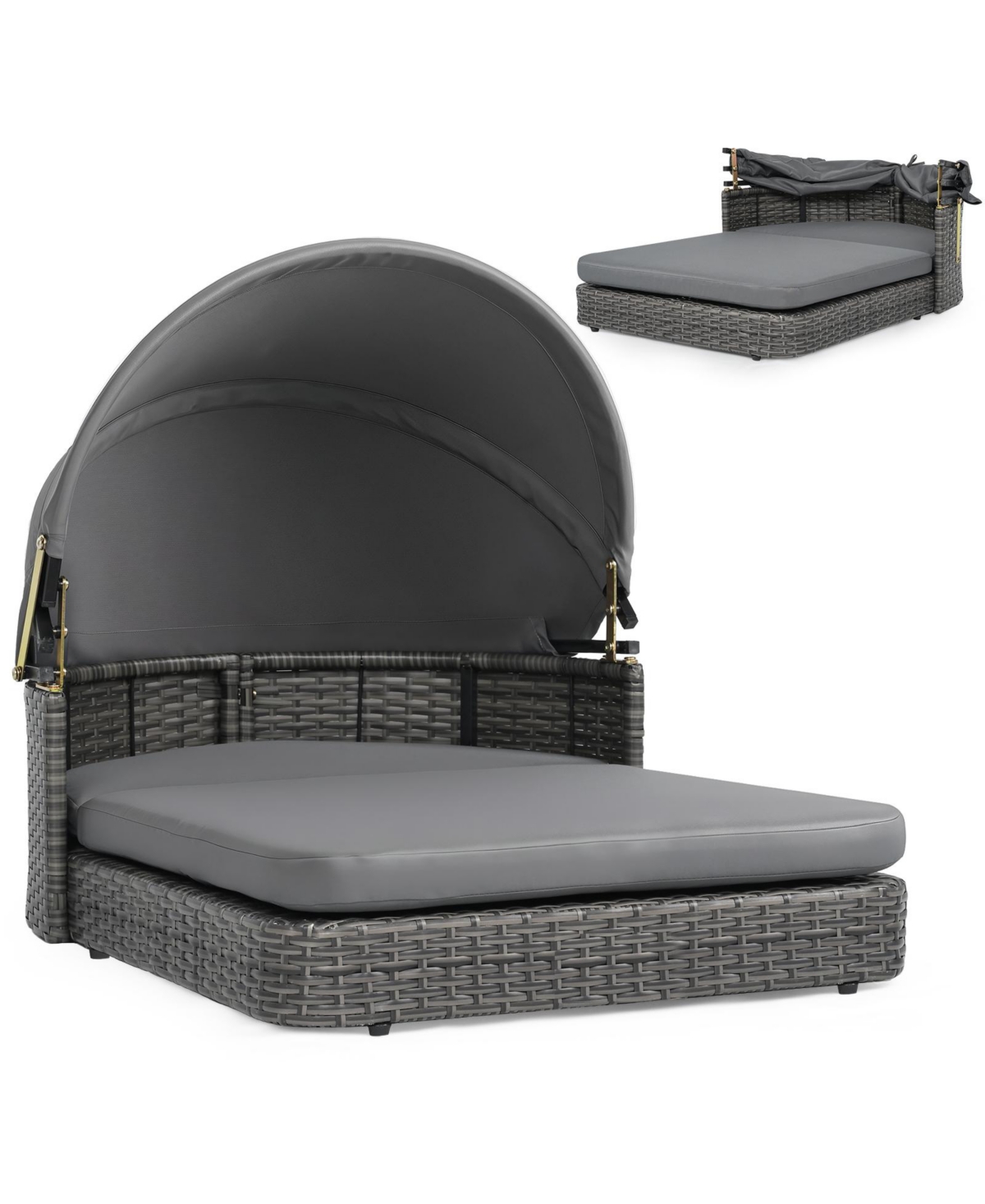 Gymax Wicker Dog House Outdoor with Adjustable Canopy 2 Detachable Soft Cushions - Mixed gray