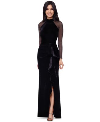 Women's Long-Sleeve Velvet Mock-Neck Gown