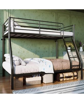  Metal Twin-Over-Full Bunk Bed with Ladder and Guardrail