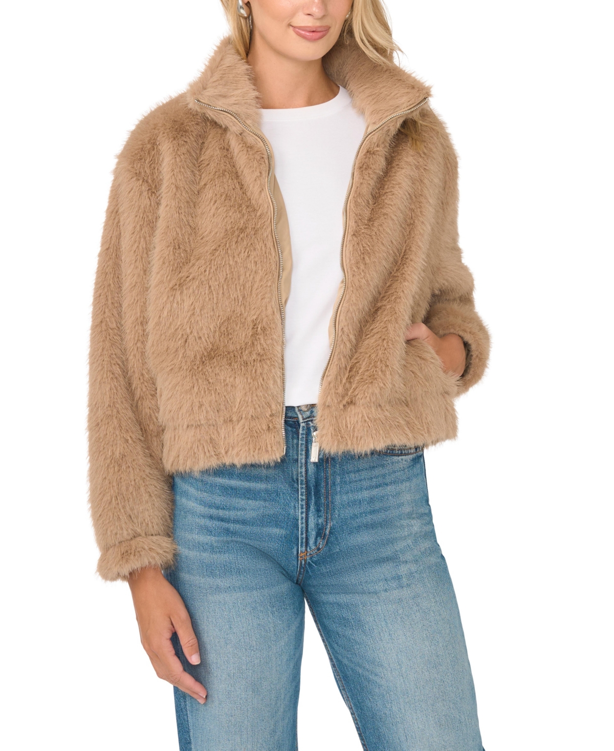 Vince Camuto Women's Cropped Faux Fur Stand-Collar Jacket