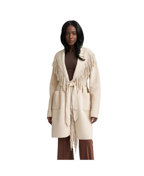 Женские куртки NVLT Eyelash Mink Wrap Fringe Coatigan, цвет: Светлый верблюжий