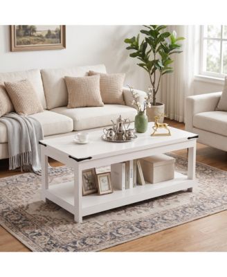 43.3" Coffee Table with Open Storage Shelf, Rectangular Wood Center Table for Living Room