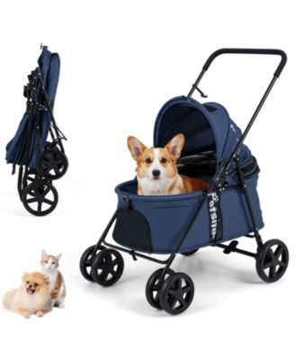 Pet Stroller for Small Medium Dogs with Swivel Front Wheels and One-Step Rear Brake