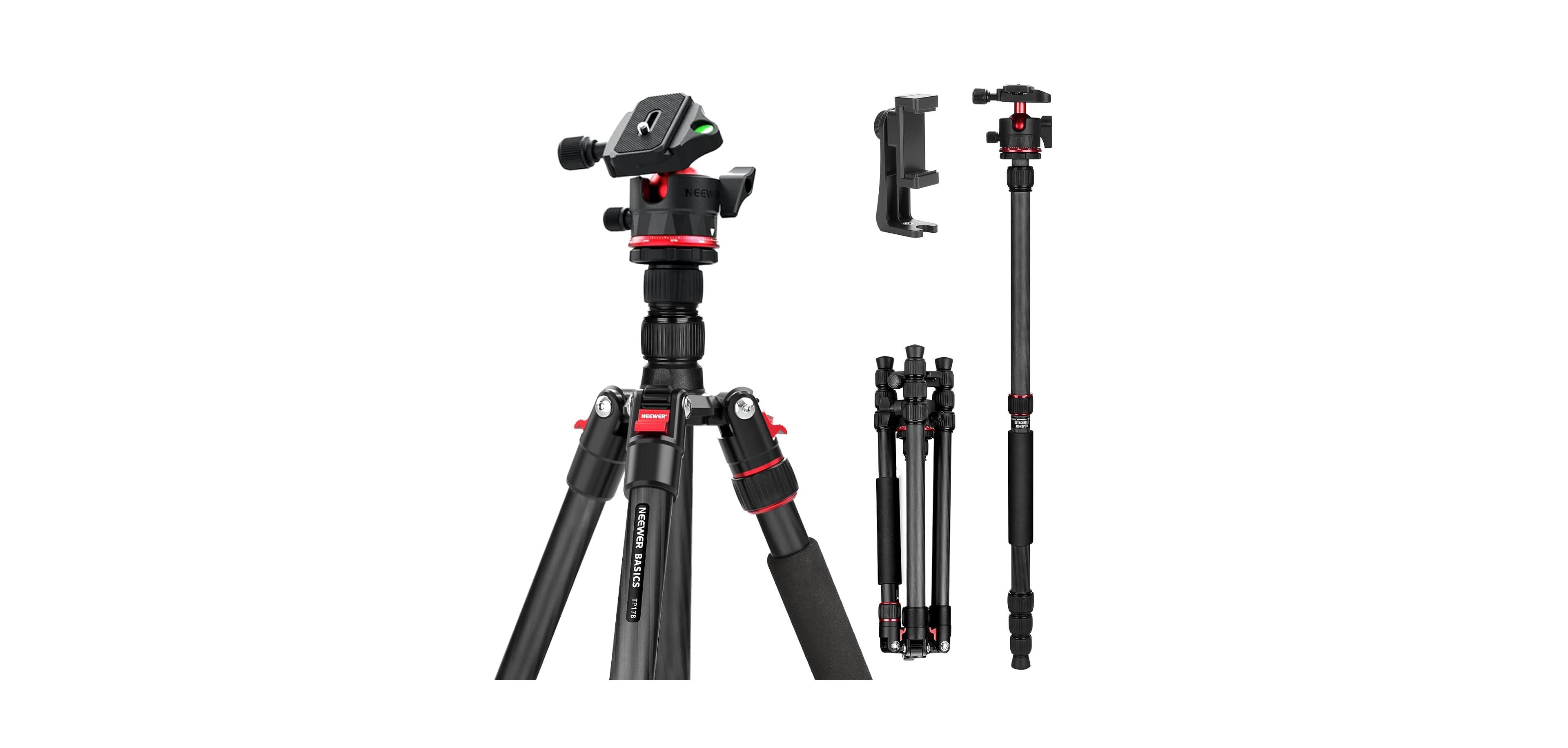 Lamicall Carbon Fiber Travel Tripod Monopod 64-Inch for Cameras and Smartphones