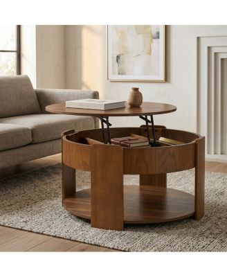  Farmhouse Round Lift Top Coffee Table with Hidden Storage