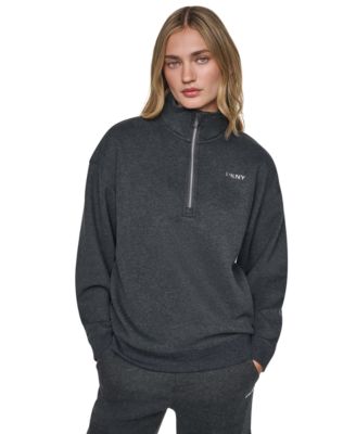 Women's Quarter Zip Metallic Bubble Logo Mock Neck Sweatshirt