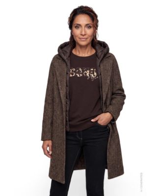 Women's Herringbone Convertible Wool-Blend Coat