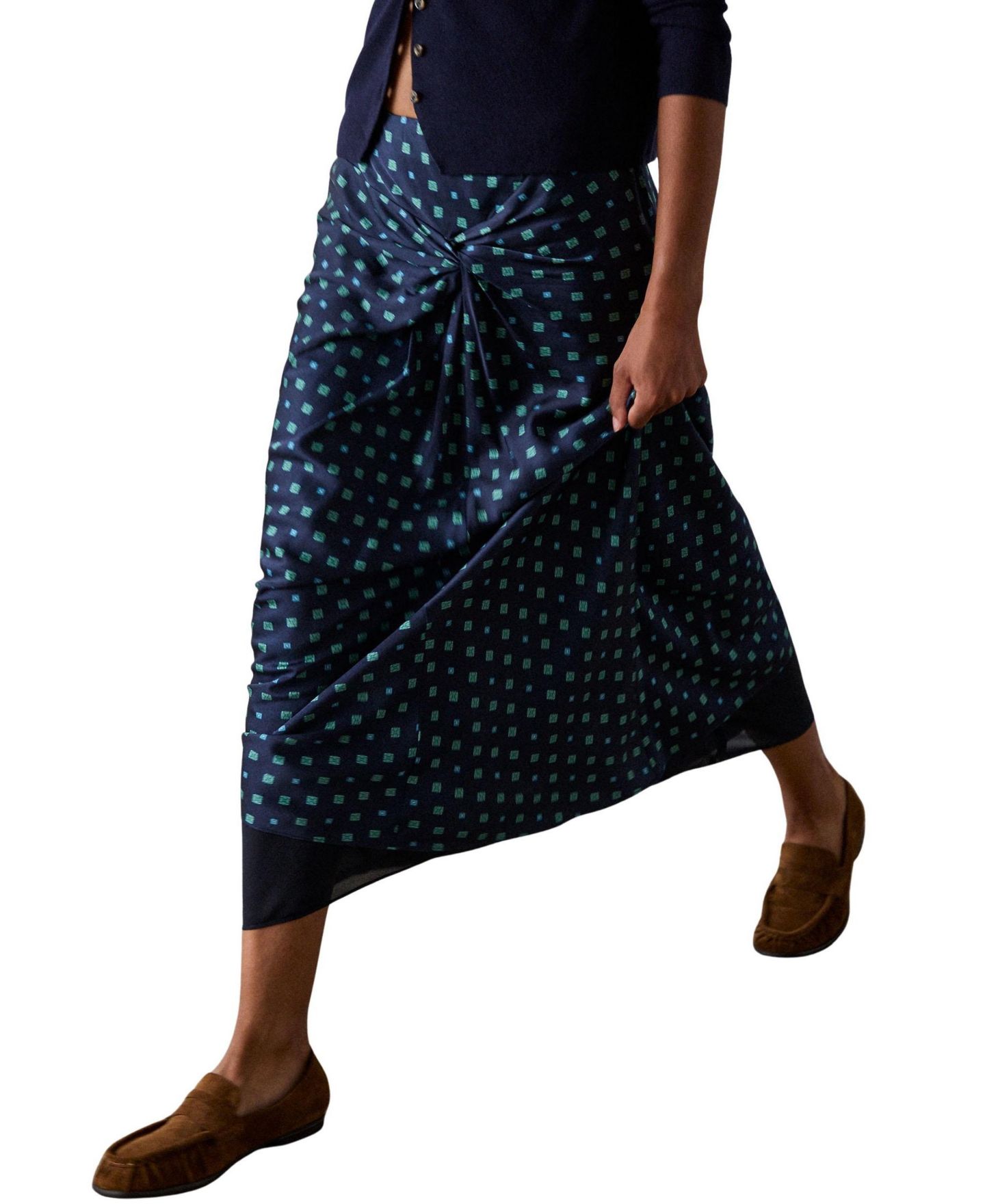 Женская юбка Whistles Diamond Geo Twist High-Waisted Midi, цвет: Тёмно-синий / Разноцветный — фото 4