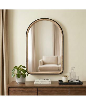 23" x 35" Arched Wall Mirror with Rubber Wood Frame Two-Tone Decorative Mirror