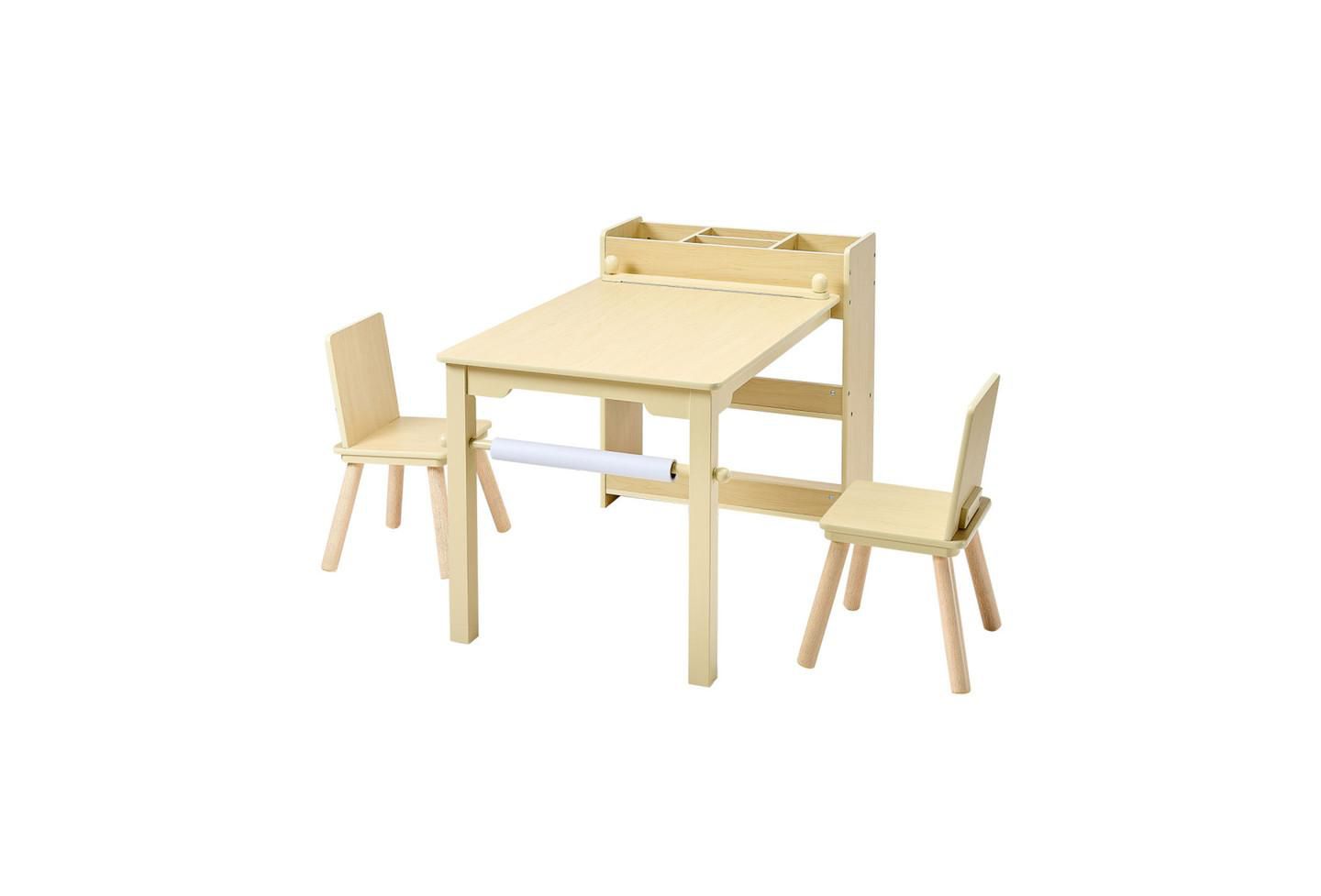 Детские игрушки YOBTOP Kids Art Table with 3-Tier Storage Paper-Roll Holder 3-Piece Activity Desk with 2 Chairs, Ages 2+, цвет: Коричневый — фото 8