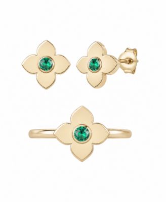 Lab-Grown Gemstone Ring and Stud Earring in Sterling Silver or 14k Gold Over Sterling Silver (Available in Rudy, Sapphire, and Emerald)