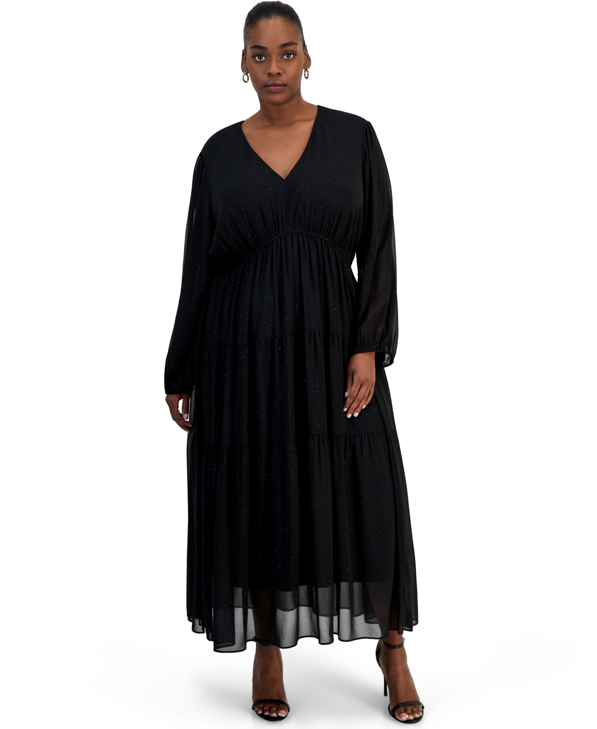 Robbie Bee Plus Size Embellished Chiffon A-Line Maxi Dress - Black/silver