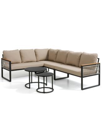 Modular Outdoor Wicker Sectional Sofa with Nesting Table and Cushions