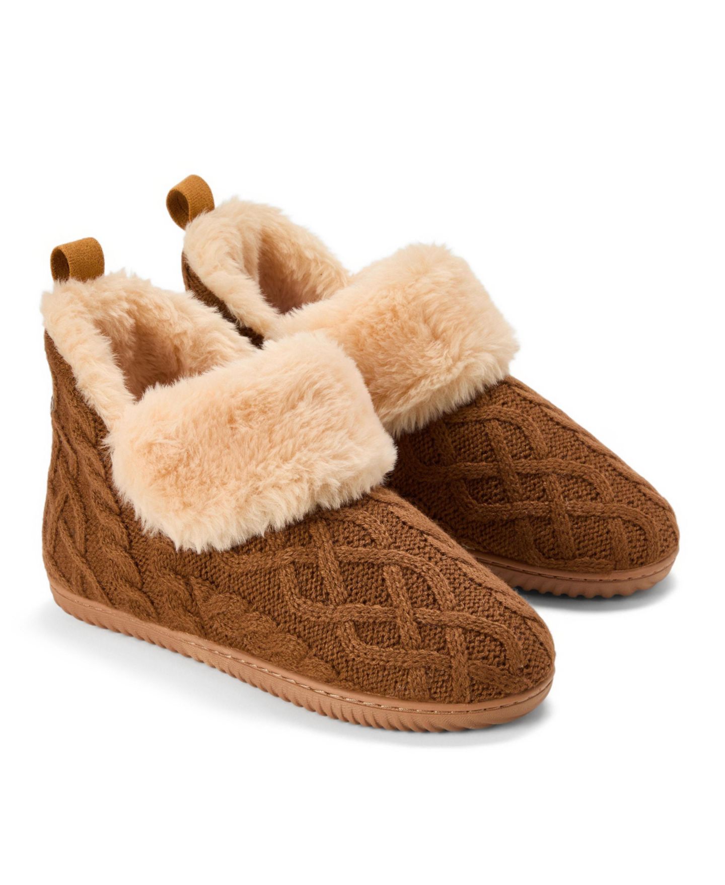 Женские тапочки Dearfoams Moritz Cable-Knit Round-Toe Bootie Slipper, цвет: Каштановый вязаный — фото 7