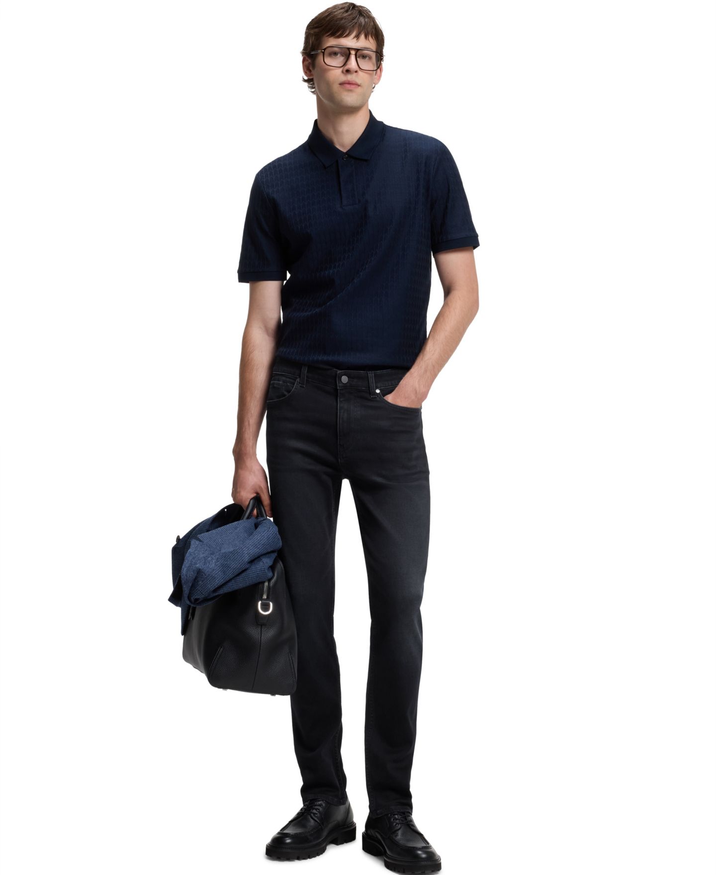 Мужские эластичные джинсы Hugo Boss Boss Delaware облегающего кроя, цвет: Тёмно-синий — фото 4