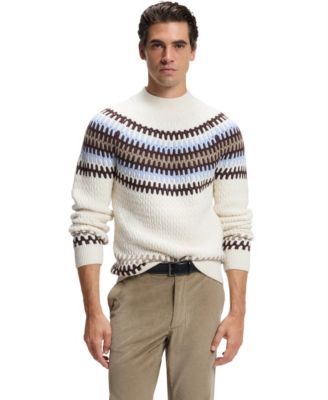 BOSS by Men's C-Fiotto Cable Fair-Isle-Patterned Mock-Neck Sweater