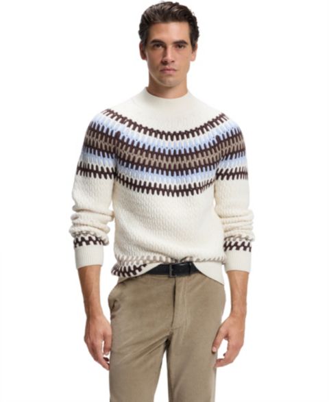 Мужской свитер Hugo Boss C-Fiotto Cable Fair-Isle-Patterned Mock-Neck, цвет: Белый