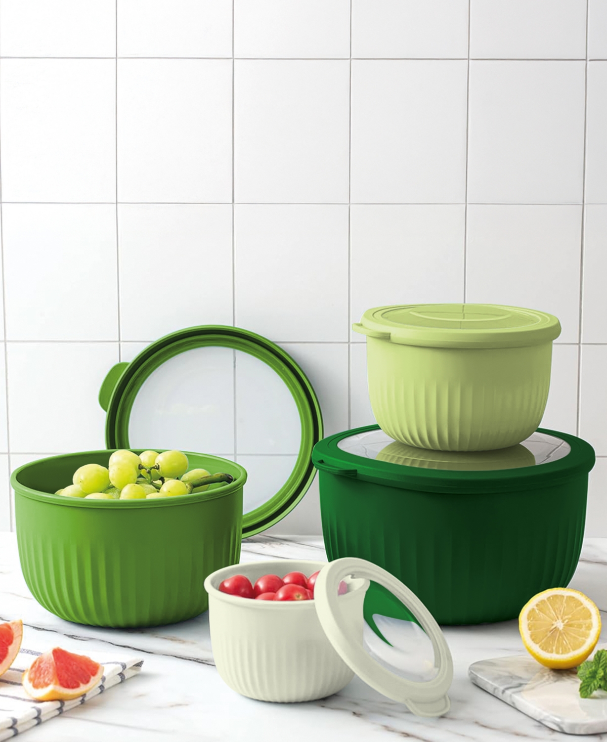 Art & Cook 8-Pc. Round Nesting Bowls Set with Lids - Ombre Green