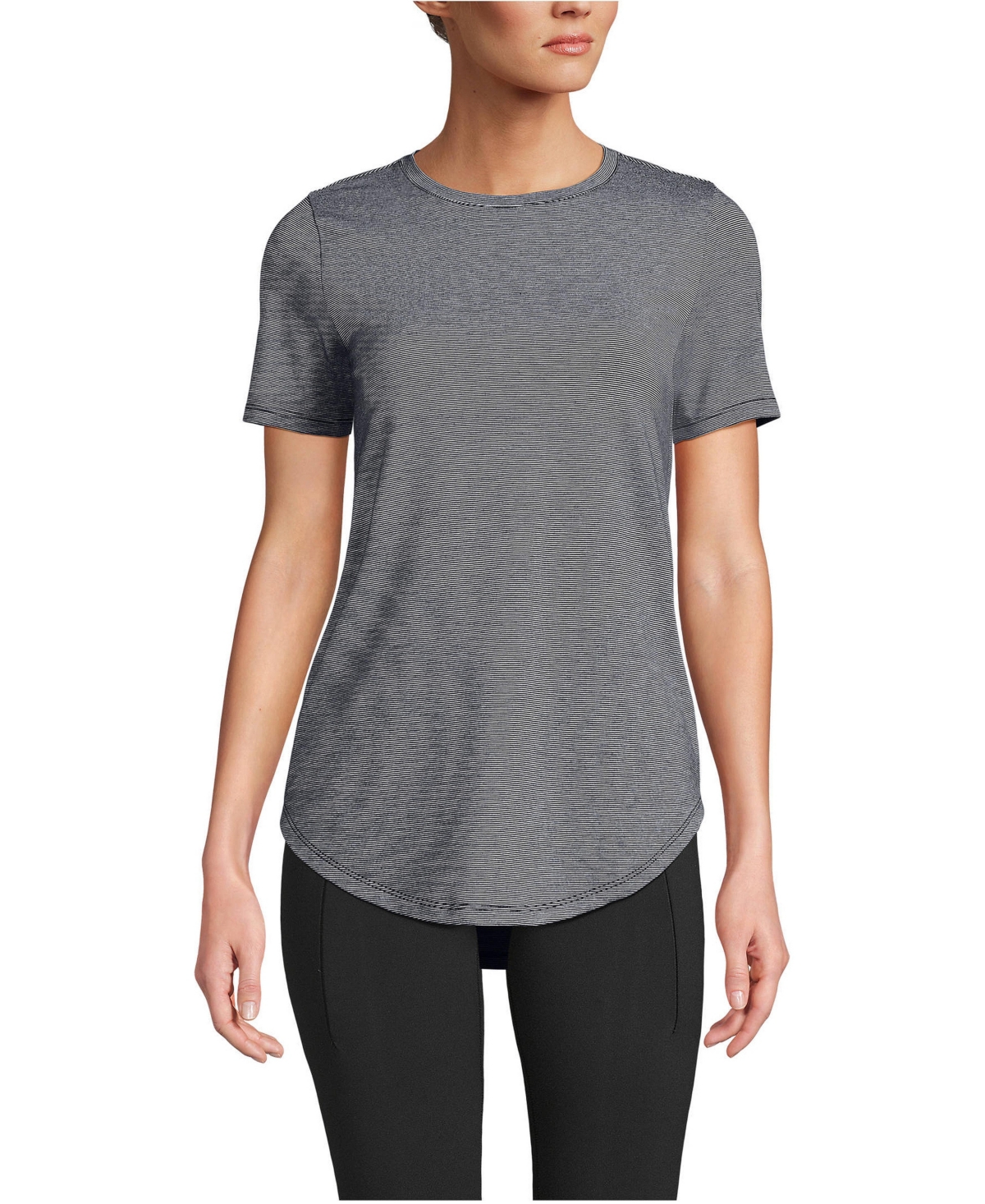 Lands' End Women's Short Sleeve Cooling Performance Tunic Tee - Black pinstripe