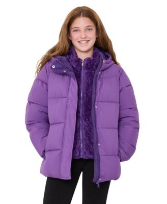 Girls' 6-16 Contrast-Vestee Hooded Puffer Jacket