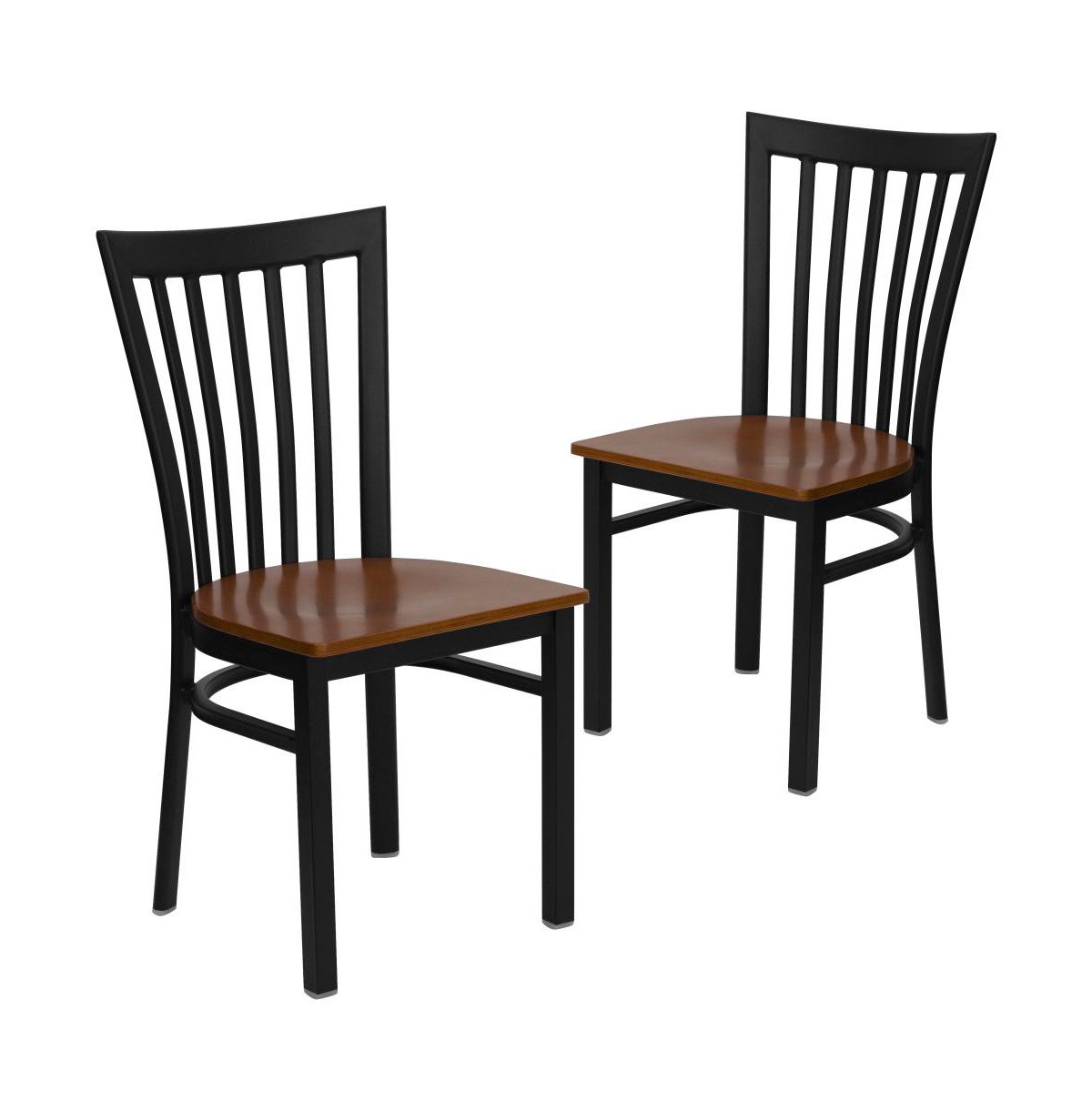 Emma+Oliver 2 Pack School House Back Metal Restaurant Chair - Cherry wood seat/black metal frame