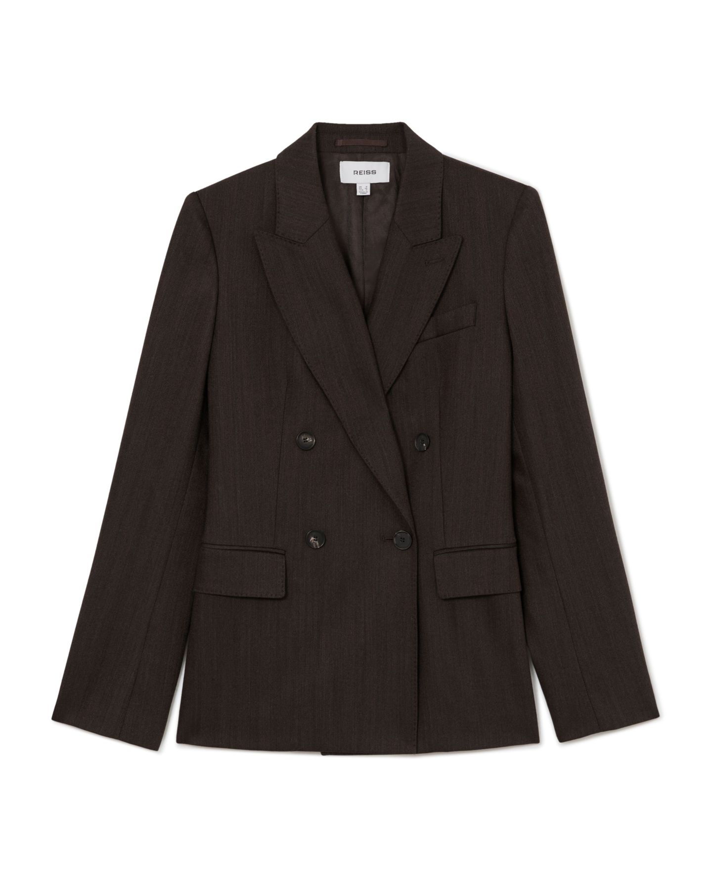 Женский пиджак REISS Dawson Herringbone Double-Breasted Wool-Blend Blazer, цвет: Шоколадный — фото 5