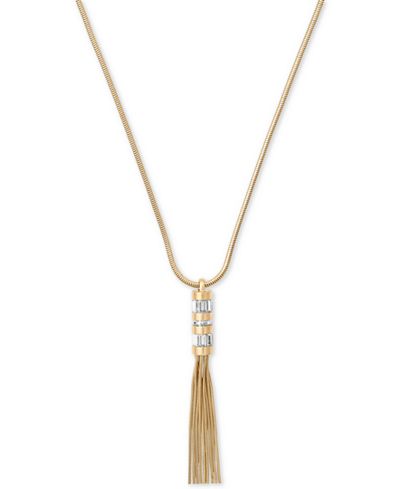 Michael Kors Gold-Tone Baguette Fringe Tassel Pendant Necklace