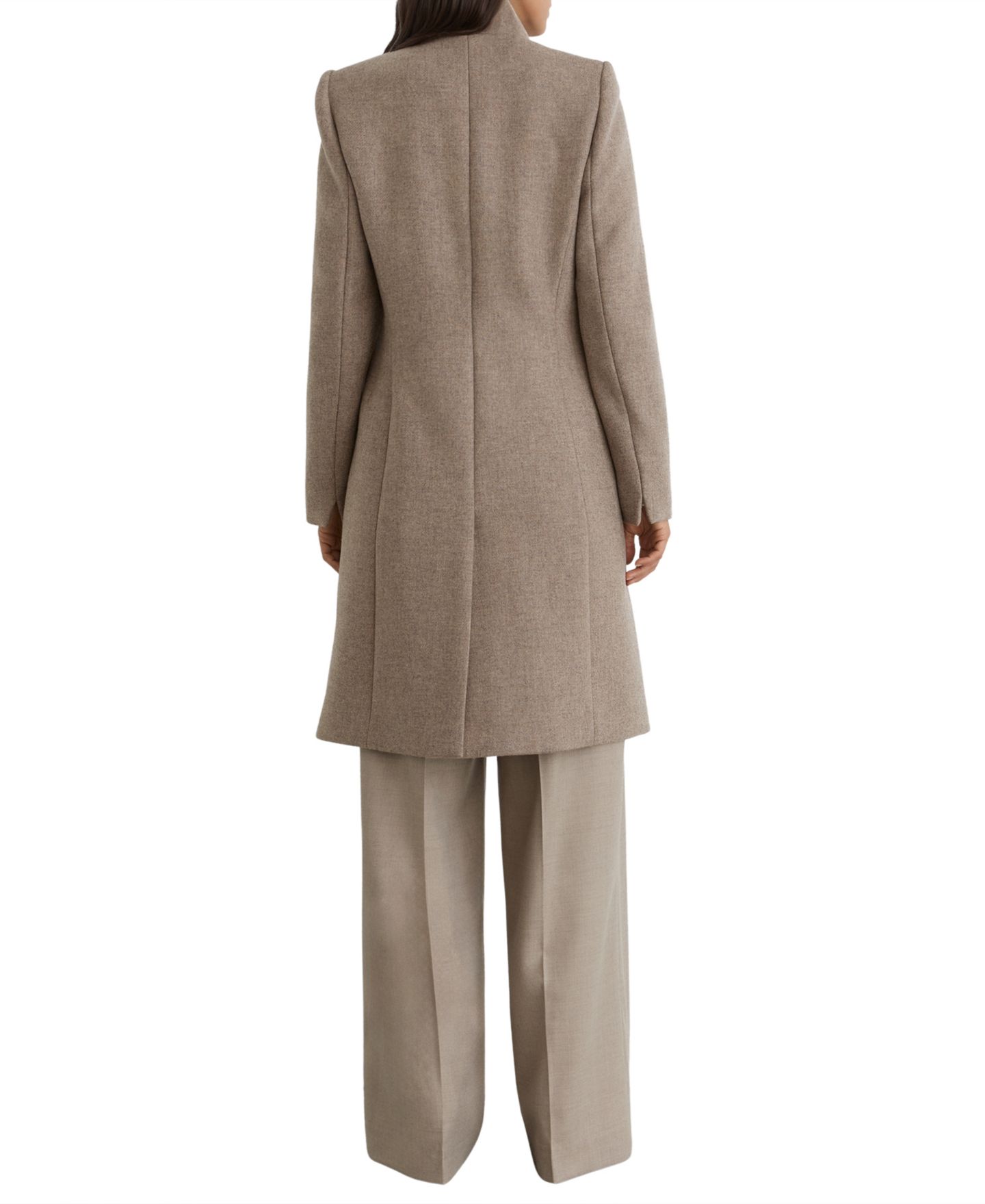 Женское пальто REISS Petite Max Wool-Blend Mid-Length Wrapover-Front, цвет: Нейтральный средний — фото 3
