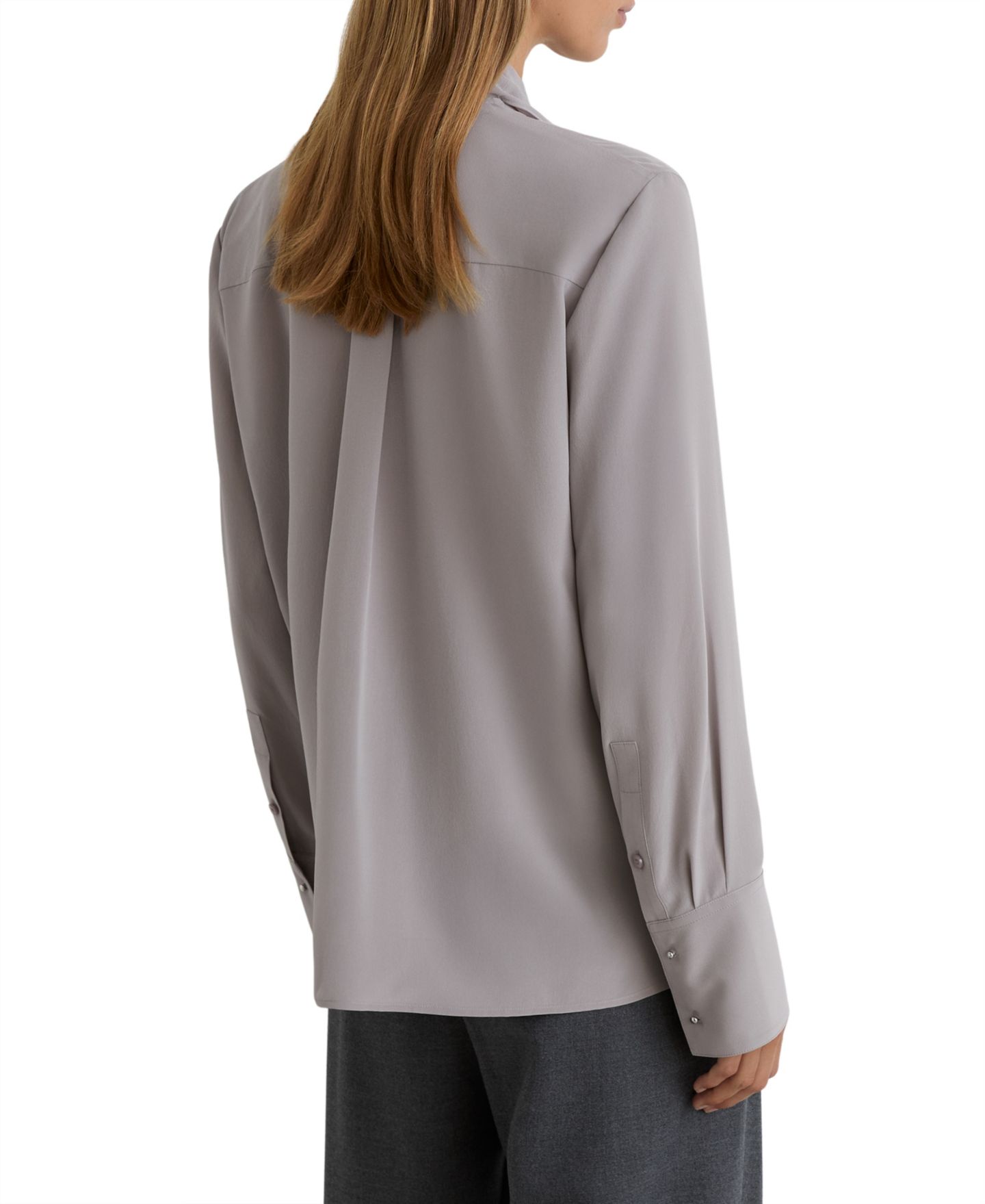 Женская блузка REISS Kathlyn Long-Sleeve Tie-Neck Silk, цвет: Серый — фото 3
