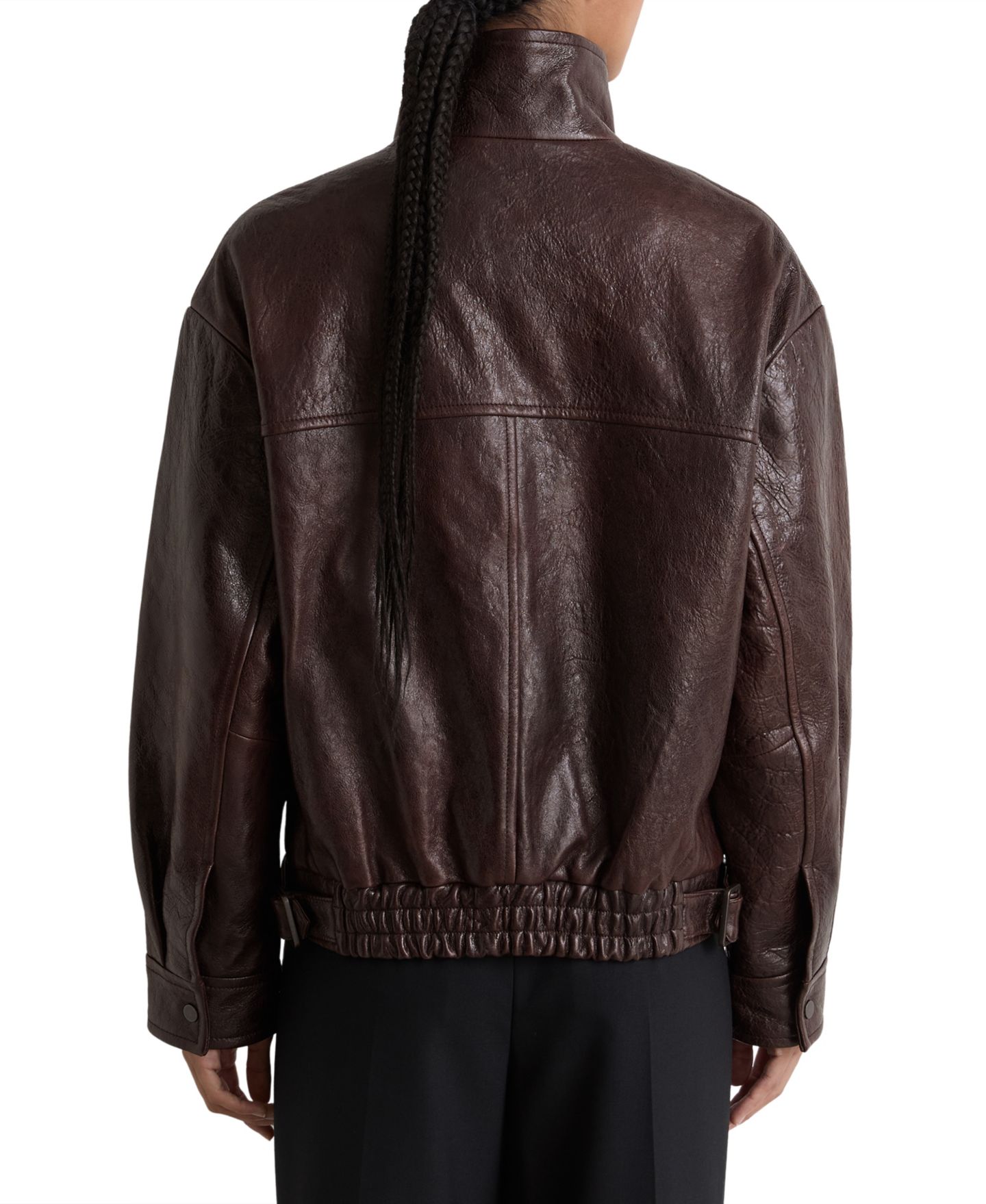 Женская куртка REISS Petra Oversized Funnel-Neck Leather, цвет: Баклажановый — фото 3