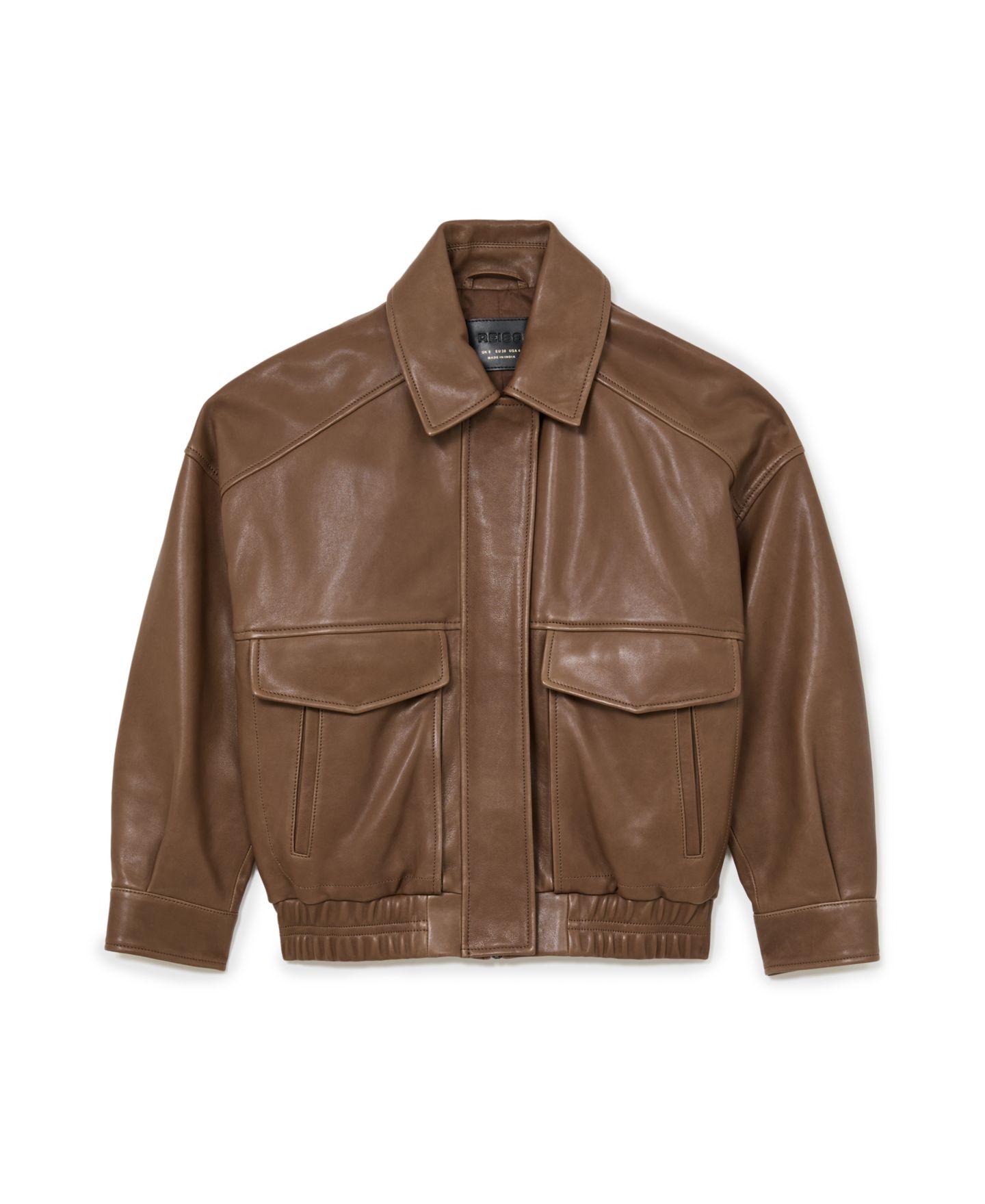 Женская куртка REISS Beau Leather Relaxed Bomber, цвет: Бежевый — фото 6