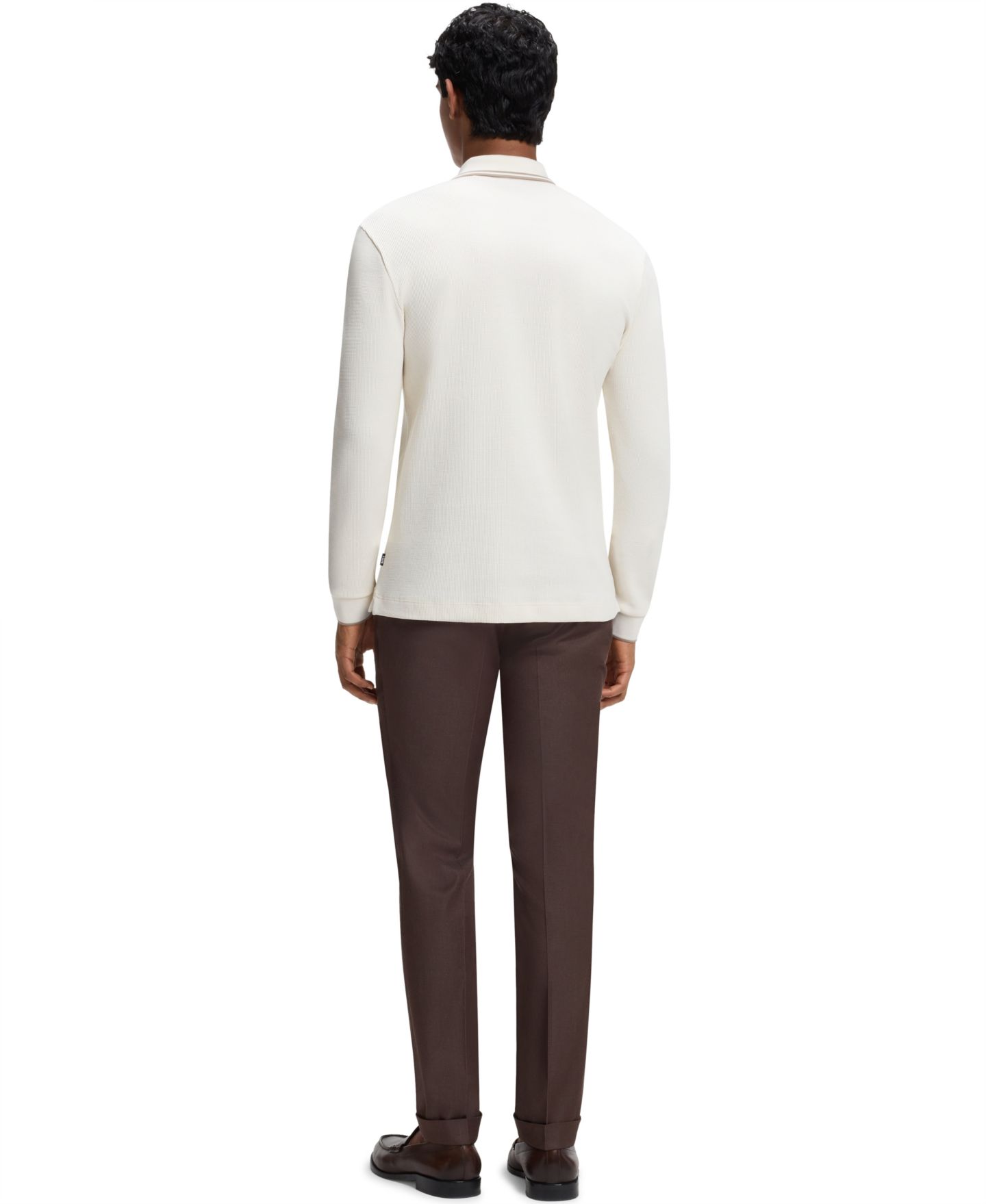 Мужское поло Hugo Boss H-Pittman 10 Waffle-Knit Long-Sleeve Polo Shirt, цвет: Белый — фото 2