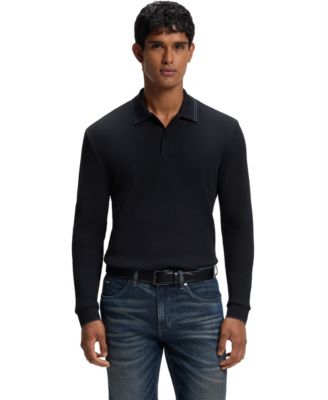 BOSS by Men's H-Pittman 10 Stretch Long-Sleeve Waffle-Knit Polo Shirt