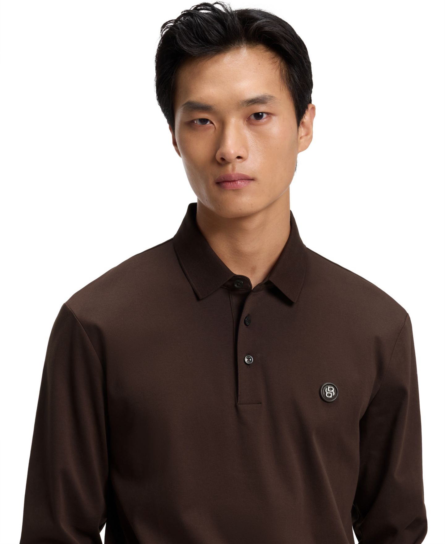Мужское поло Hugo Boss Long-Sleeve Double B Monogram Polo Shirt, цвет: Тёмный коричневый — фото 5