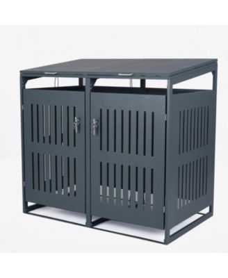 Outdoor Trash Can Storage Shed for 2 Bins with Gas Struts 52 x 32 x 49.5in