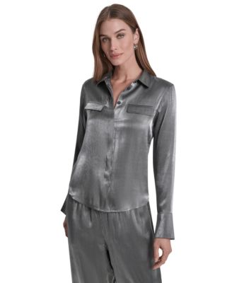 Women's East River Shine Long-Sleeve Satin Fitted Blouse