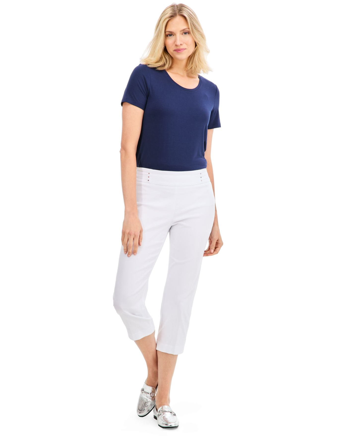 Женские брюки JM Collection Pull-On Capri Tummy-Control, цвет: Яркий белый — фото 1
