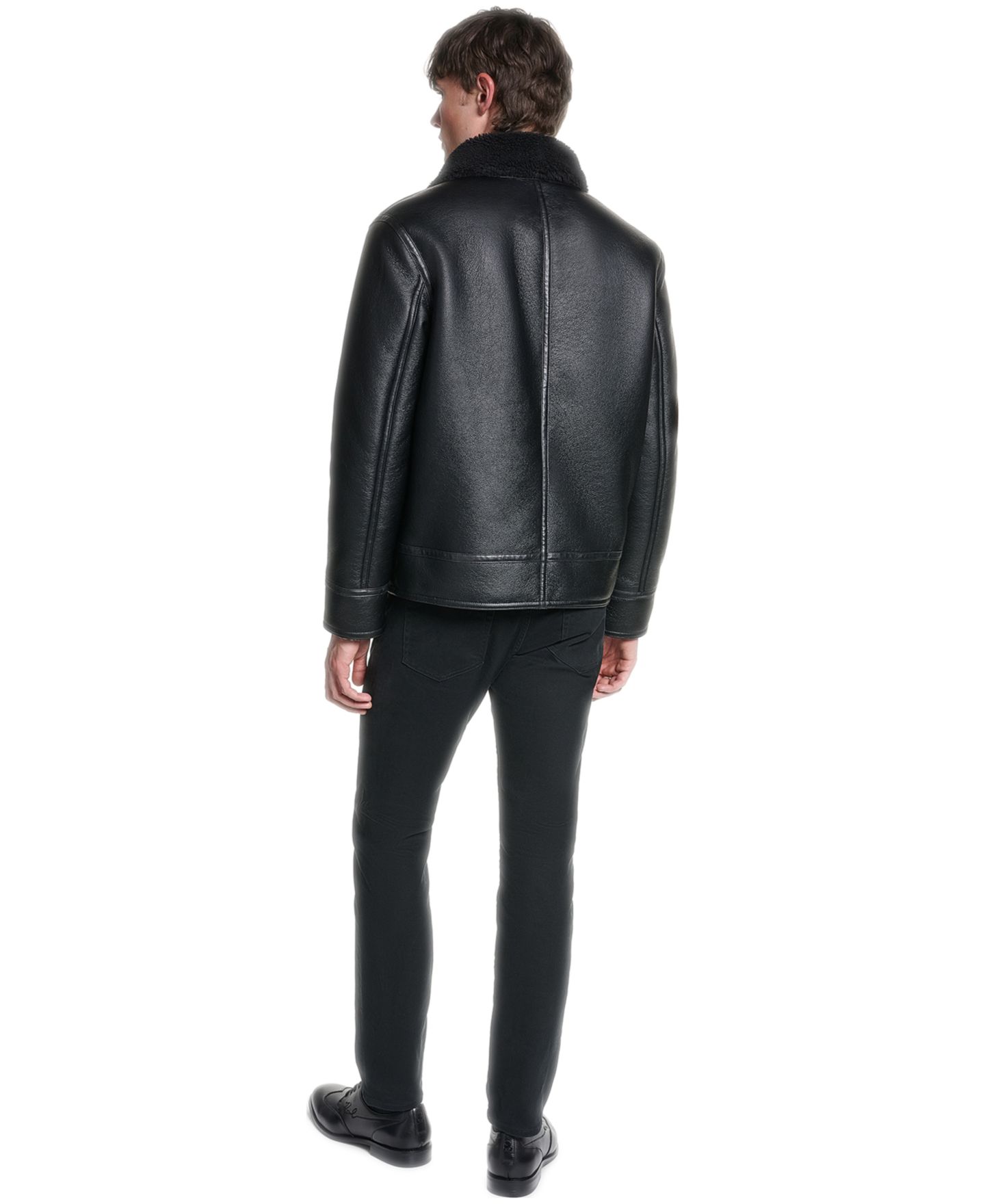 Мужская куртка KARL LAGERFELD PARIS Sherpa-Lined Lightweight Faux Leather, цвет: Чёрный — фото 5