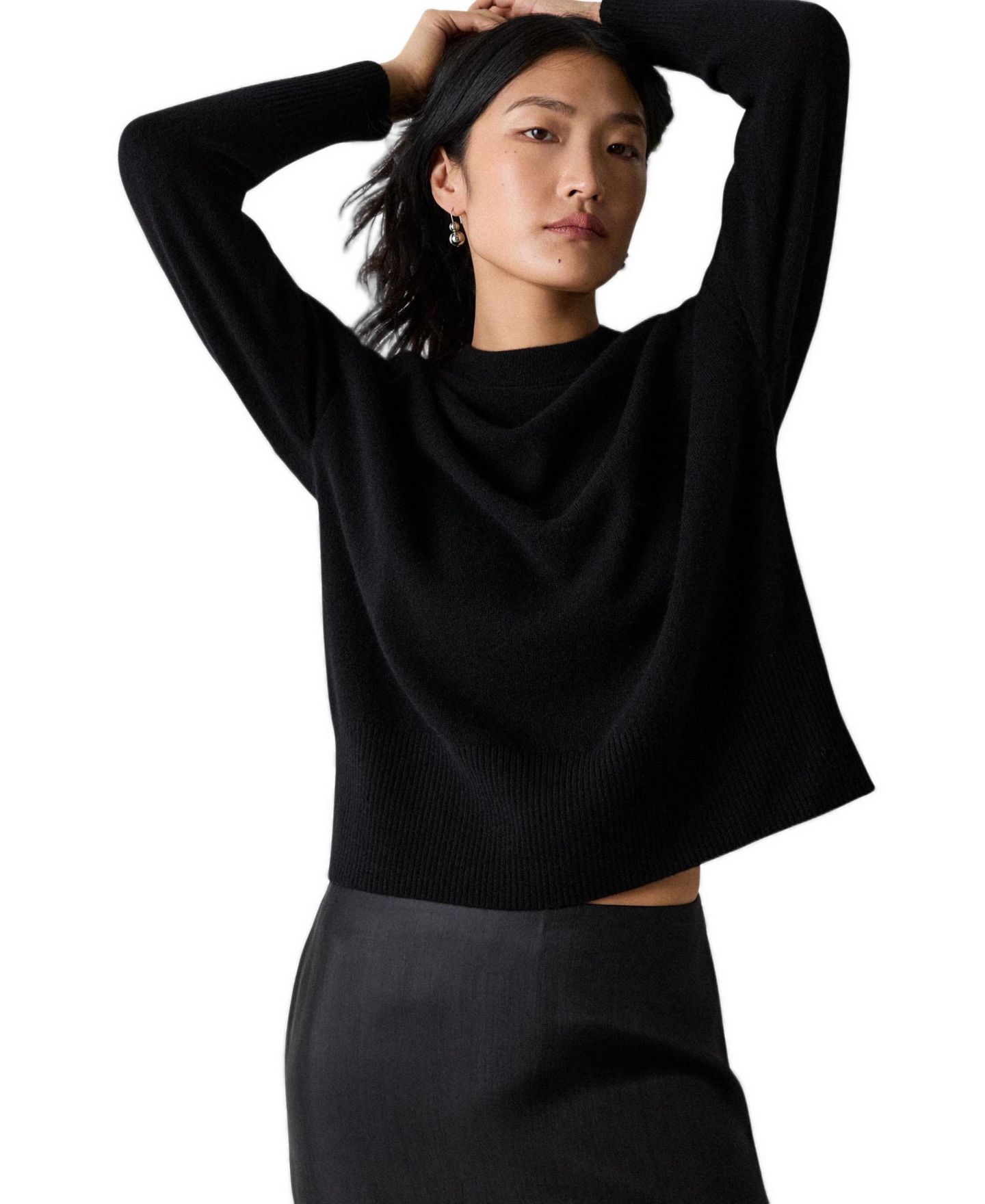 Женский свитер Whistles Sculpted-Seam Crewneck Cashmere, цвет: Чёрный — фото 1