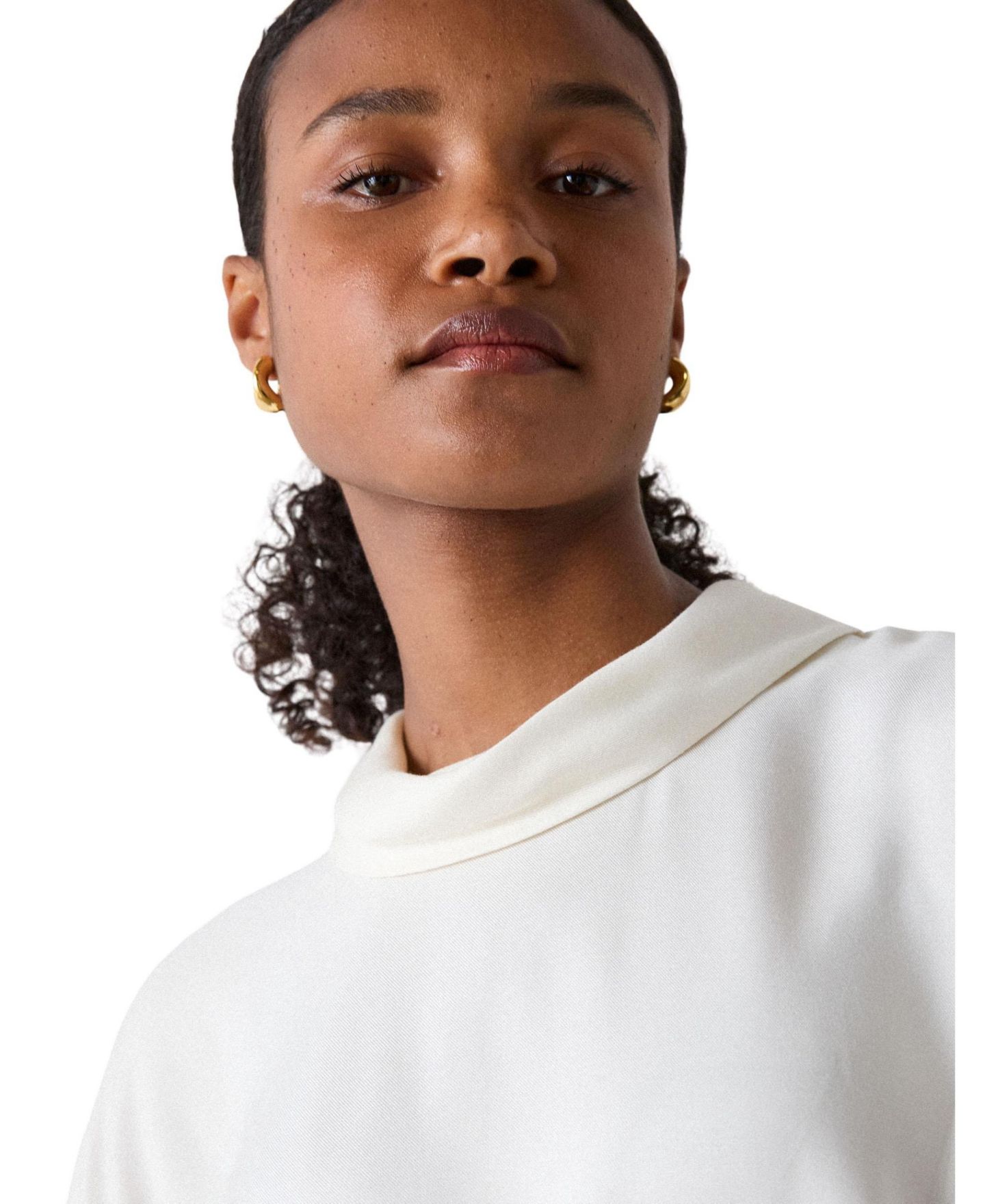 Женская блузка Whistles Funnel Neck Short-Sleeve, цвет: Слоновая кость — фото 4