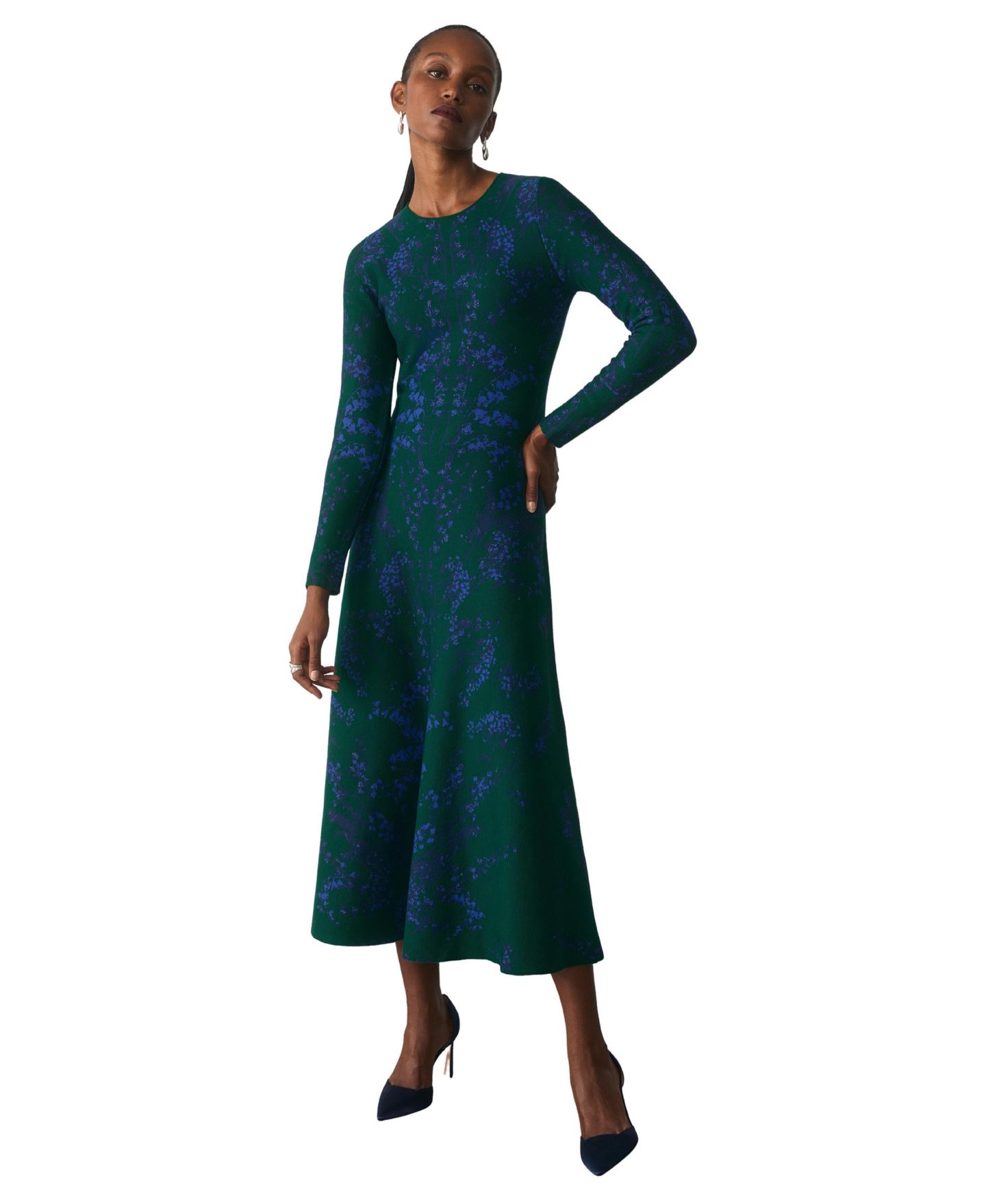 Женское платье The Fold Varenna Long-Sleeve Floral Midi, цвет: Зелёный — фото 1